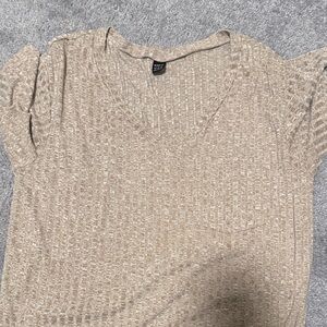 A New Day Light Brown V-Neck Short Sleeve Top